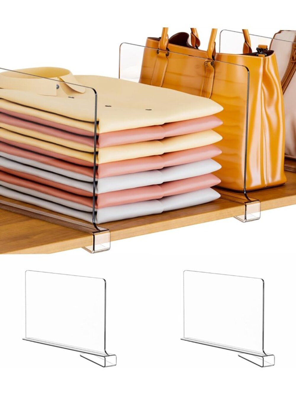 Clear Acrylic Shelf Dividers for Closet Organization - 2 Pack Closet Shelf Divid